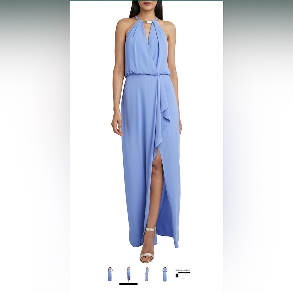 BCBGMaxAzria Blue Halter Maxi Gown with Slit
